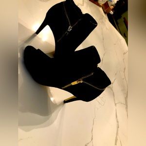 Marc Fisher Black Suede Shootie.  Open Toe. 3” Heel. Size 6 1/2